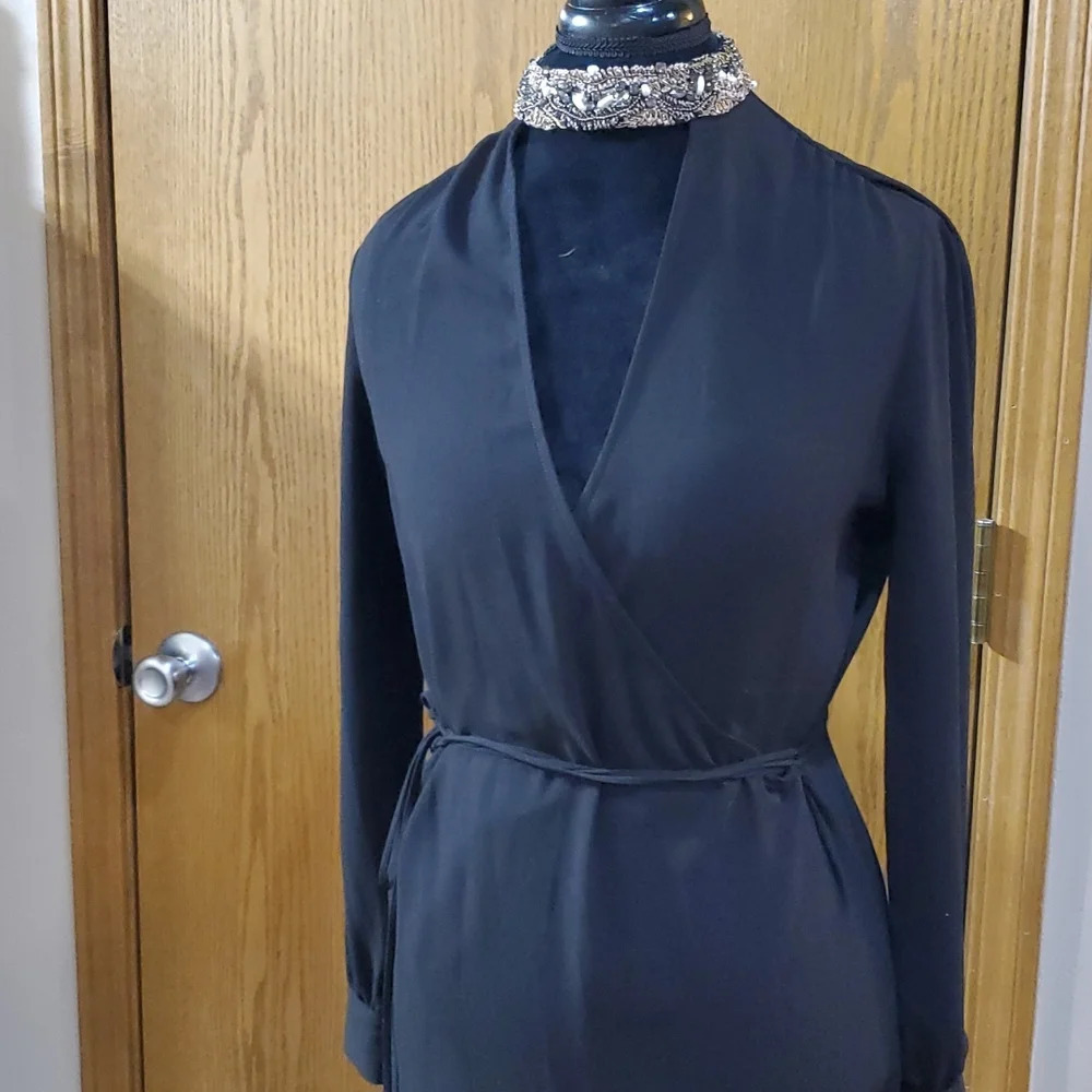 Haute hippie beaded collar wrap dress black nwt